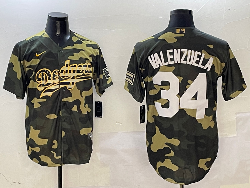 Men's Los Angeles Dodgers Fernando Valenzuela #34 Camouflage Game Jersey1 baseball jersey product view 1