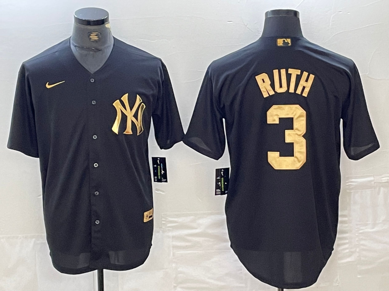 Men's New York Yankees Babe Ruth #3 Black Limited Player Jersey1 baseball jersey product view 1