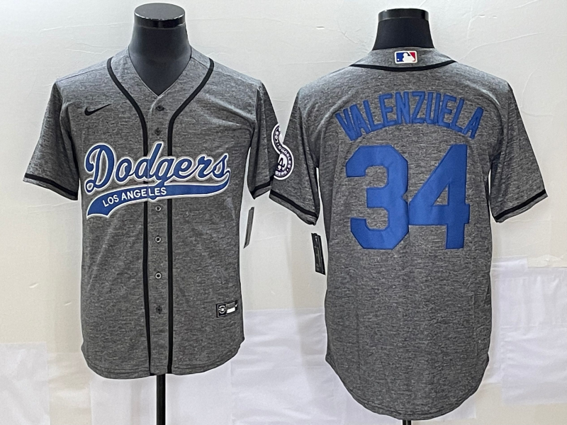 Men's Los Angeles Dodgers Fernando Valenzuela #34 Gray Game Jersey1 Joint Edition baseball jersey product view 1