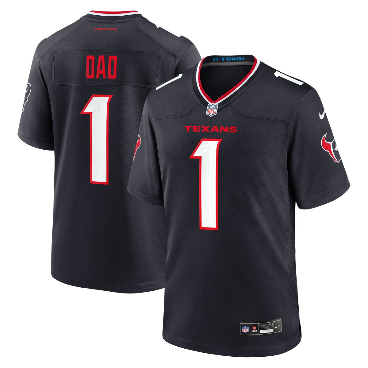 Houston Texans Nike #1 Dad Game Jersey - Navy football jersey product view 1