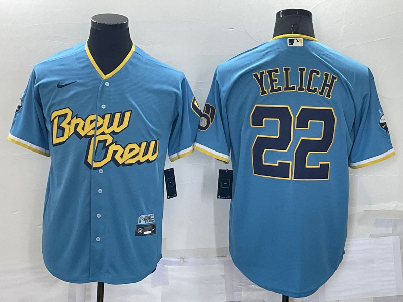 Men's Milwaukee Brewers Christian Yelich #22 Blue Stitched Jersey1 baseball jersey product view 1