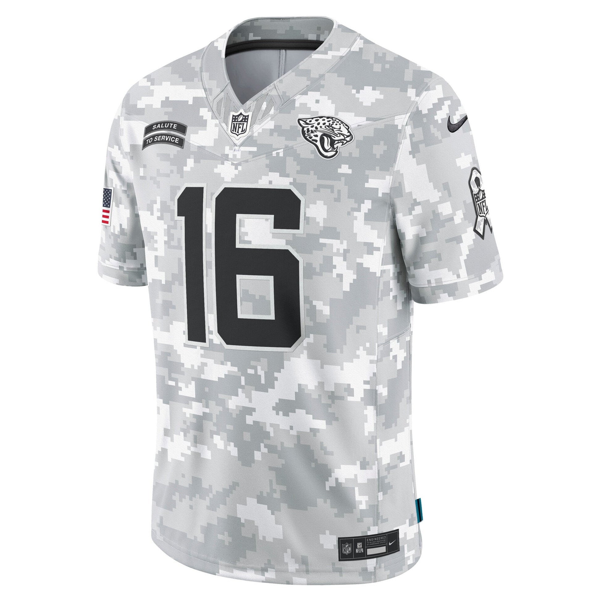 Trevor Lawrence Jacksonville Jaguars Nike 2024 Salute to Service Limited Jersey - Arctic Camo football jersey product view 2