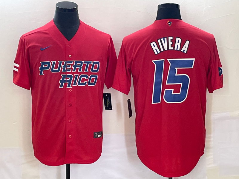 Men's 2023 World Baseball Classic #15 Emmanuel Rivera Puerto Rico Red Jersey1 baseball jersey product view 1