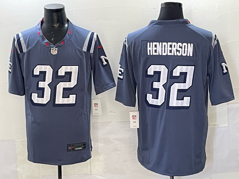 Men's New England Patriots TreVeyon Henderson #32 Storm Blue 2025 Rivalries Collection Limited Jersey football jersey product view 1