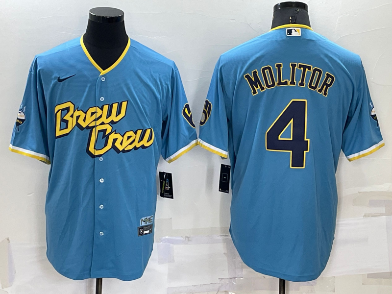 Men's Milwaukee Brewers Paul Molitor #4 Blue Stitched Jersey1 baseball jersey product view 1