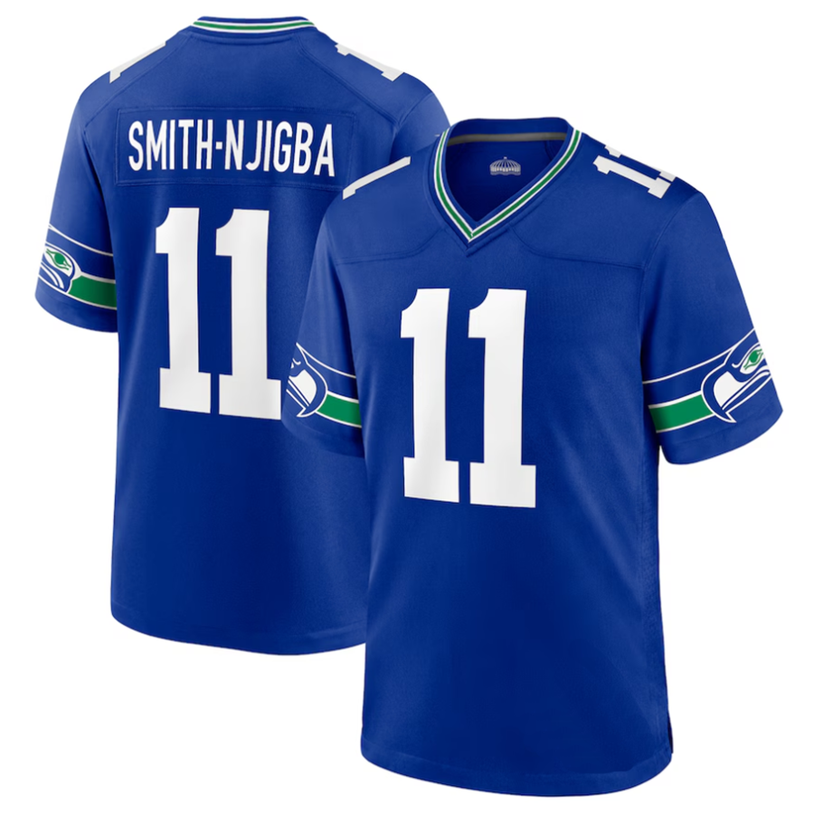 #11 Jaxon Smith-Njigba Player S.Seahawks Royal Throwback Game Football Jerseys football jersey product view 1