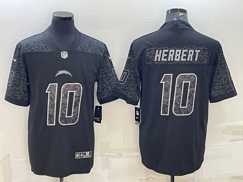 Men's Los Angeles Chargers Justin Herbert #10 Black RFLCTV Limited Jersey1 football jersey product view 1