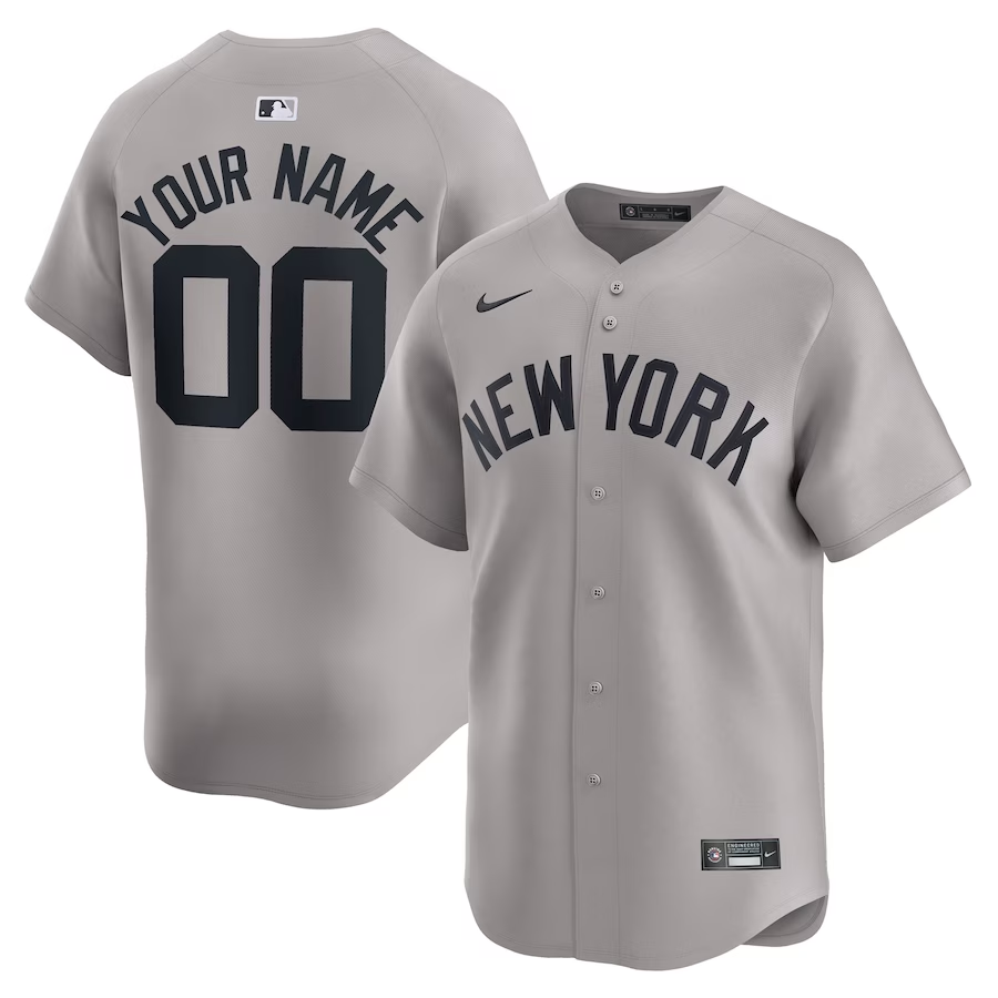 Men's New York Yankees Gray Away Limited Custom Jersey1 baseball jersey product view 1