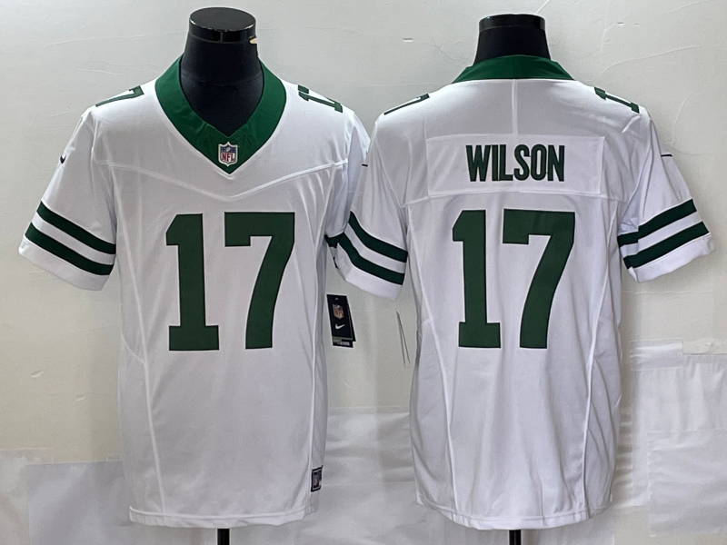 Men's New York Jets Garrett Wilson #17 White Legacy Vapor F.U.S.E. Limited Jersey1 football jersey product view 1