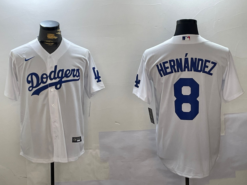 Men's Los Angeles Dodgers Enrique Hernandez #8 White Home Replica Player Jersey1 baseball jersey product view 1