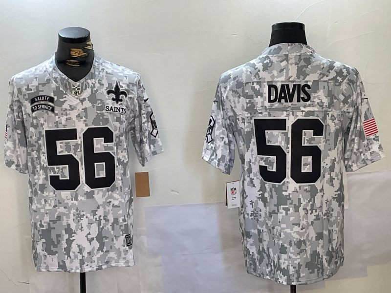 Men's New Orleans Saints Demario Davis #56 Arctic Camo 2024 Salute to Service Limited Jersey1 football jersey product view 1