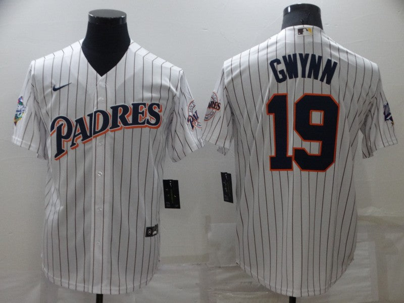 Men's San Diego Padres Tony Gwynn #19 White Replica Team Jersey baseball jersey product view 1