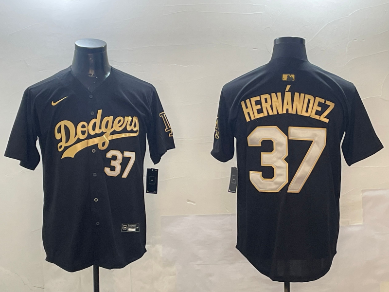 Men's Los Angeles Dodgers Teoscar Hernandez #37 Black Player Game Jersey1 baseball jersey product view 1