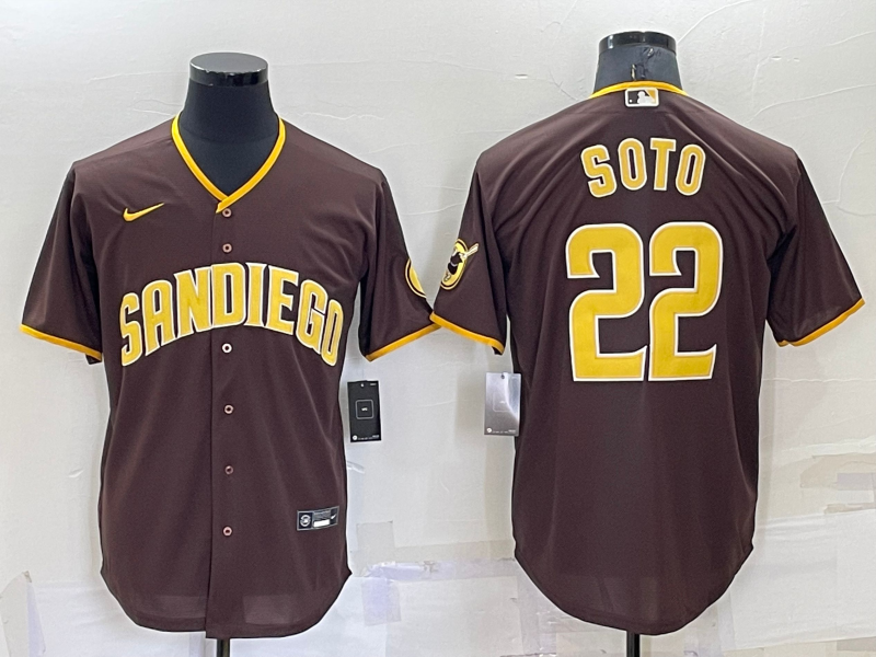 Men's San Diego Padres Juan Soto #22 Brown Replica Player Jersey1 baseball jersey product view 1