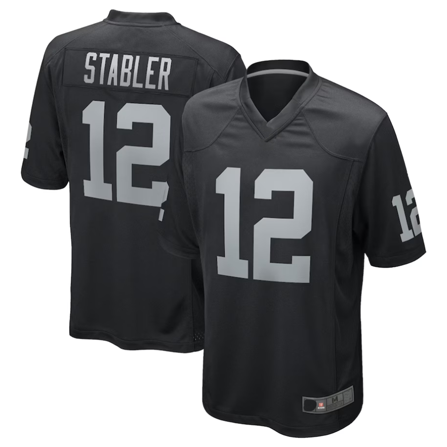 #12 Ken Stabler Player LV.Raiders Game Football Jerseys - Black football jersey product view 1