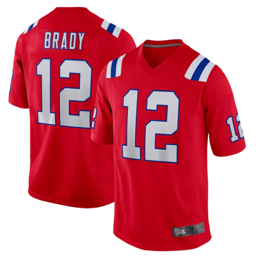 #12 Tom Brady Player NE.Patriots Red Game Football Jerseys football jersey product view 1