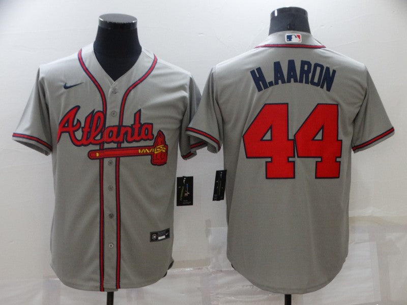 Men's Atlanta Braves Hank Aaron #44 Gray Replica Jersey1 baseball jersey product view 1