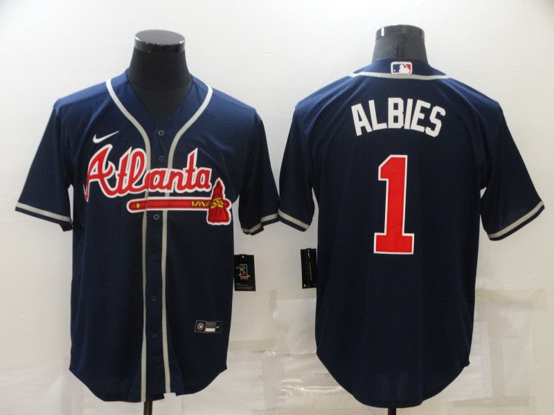 Men's Atlanta Braves Ozzie Albies #1 Navy Replica Player Jersey1 baseball jersey product view 1
