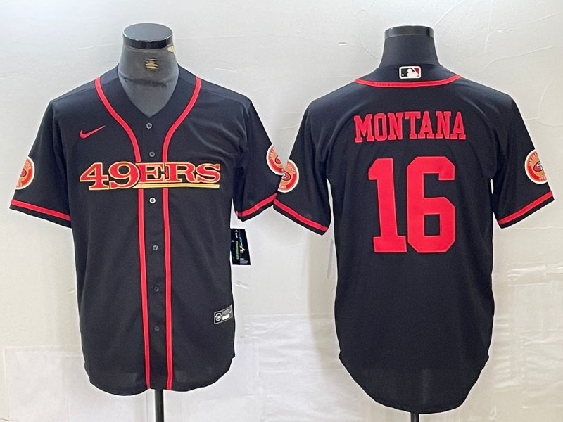 Men's San Francisco 49ers Joe Montana #16 Black Joint Edition Player Jersey1 football jersey product view 1