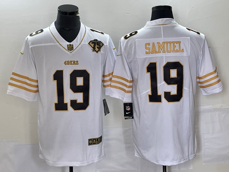 Men's San Francisco 49ers Deebo Samuel #19 White 75th Anniversary Game Player Jersey1 football jersey product view 1