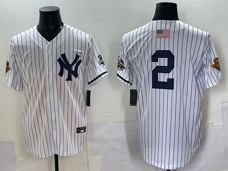 Men's New York Yankees Derek Jeter #2 White Alternate Replica Player Jersey baseball jersey product view 1