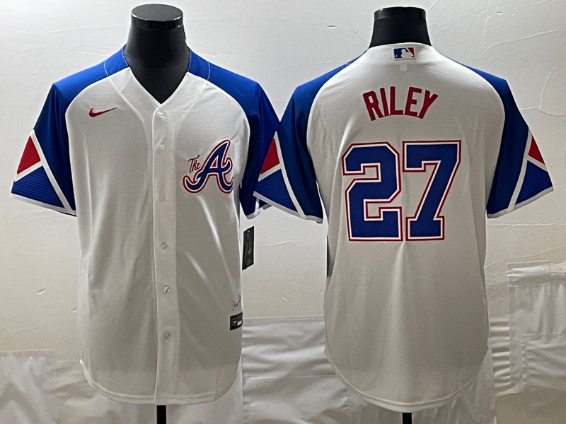 Men's Atlanta Braves Austin Riley Nike White 2023 City Connect Replica Player Jersey1 baseball jersey product view 1