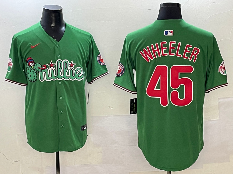 Men's Philadelphia Phillies Zack Wheeler #45 Green Replica Team Jersey1 baseball jersey product view 1