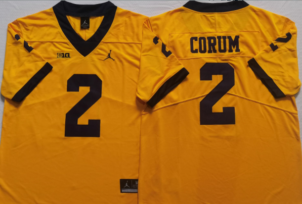 Men's Michigan Wolverines Blake Corum #2 Yellow Alumni Player Game Jersey sports jersey product view 1
