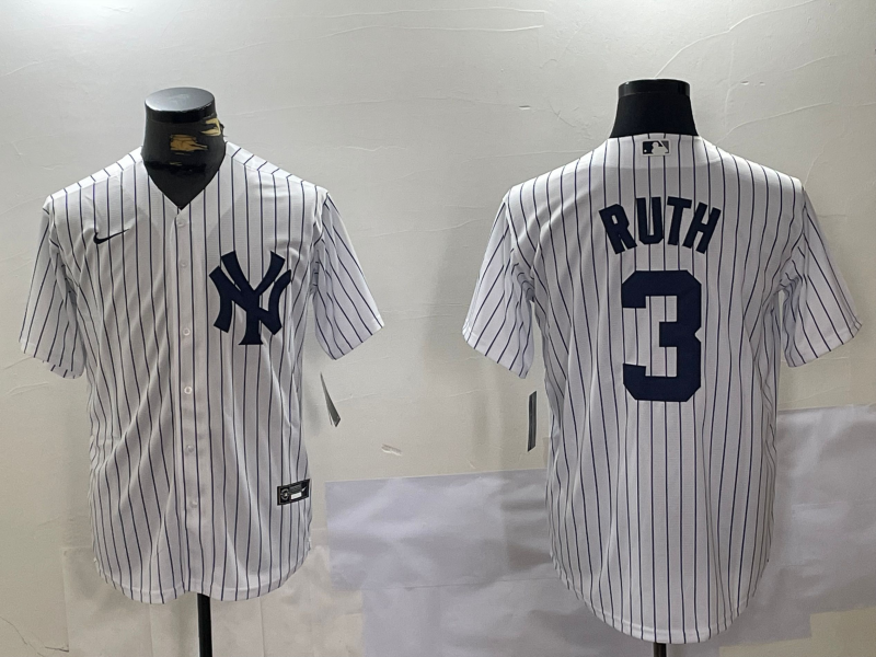 Men's New York Yankees Babe Ruth #3 White Game Player Jersey1 baseball jersey product view 1