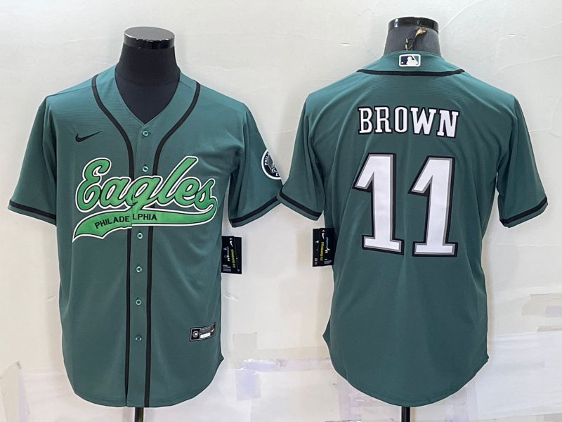 Men's Philadelphia Eagles A.J. Brown #11 Midnight Green Game Jersey1 Joint Edition football jersey product view 1