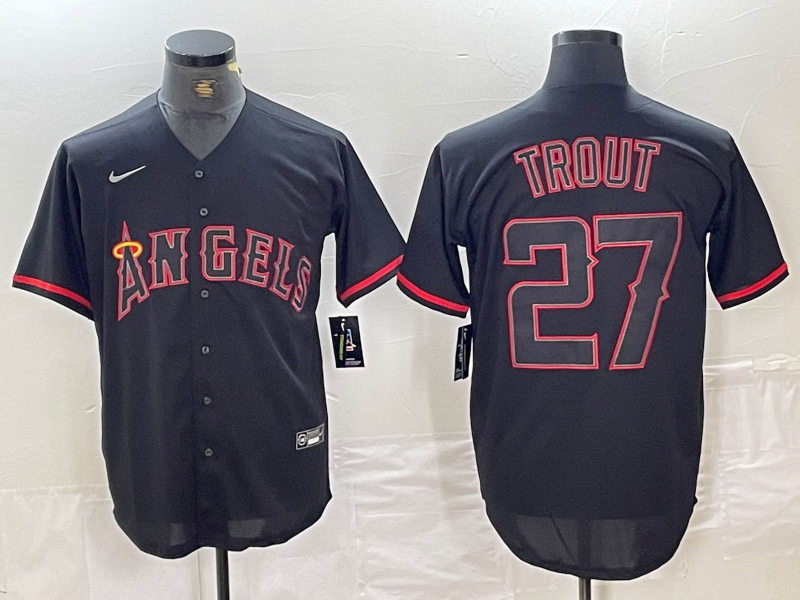 Men's Los Angeles Angels Mike Trout #27 MLB Black Sewn Baseball Jersey1 baseball jersey product view 1
