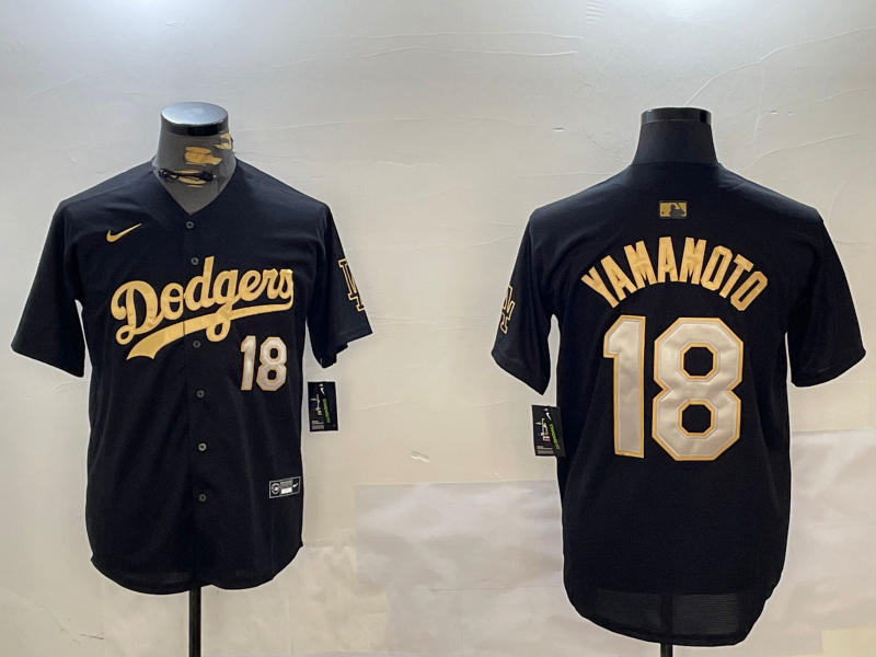 Men's Los Angeles Dodgers Yoshinobu Yamamoto #18 Black Game Jersey1 baseball jersey product view 1