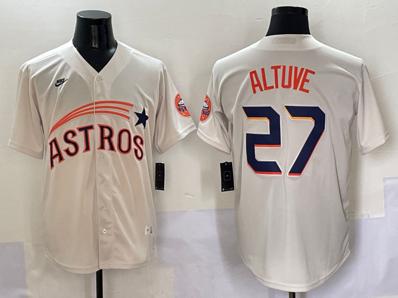 Men's Houston Astros Jose Altuve #27 Cream Player Jersey baseball jersey product view 1