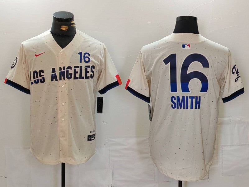 Men's Los Angeles Dodgers Will Smith #16 Cream 2024 City Connect Replica Player Jersey baseball jersey product view 1