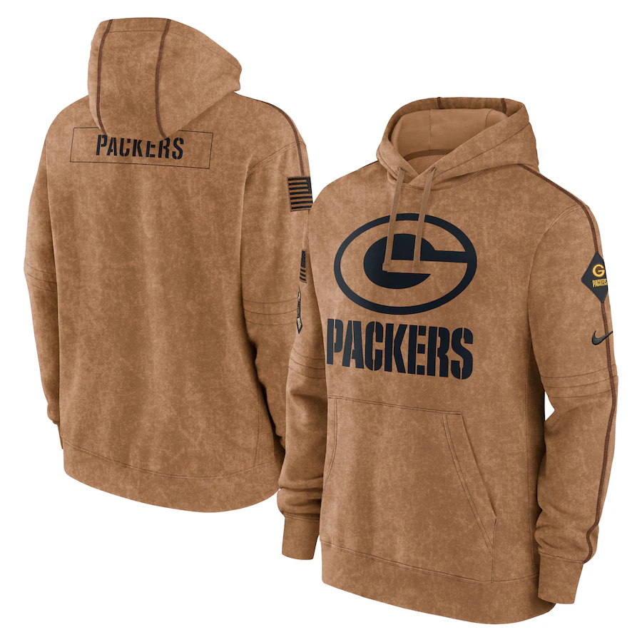 Men's Green Bay Packers Brown 2023 Salute To Service Club Pullover Hoodie1 football jersey product view 1