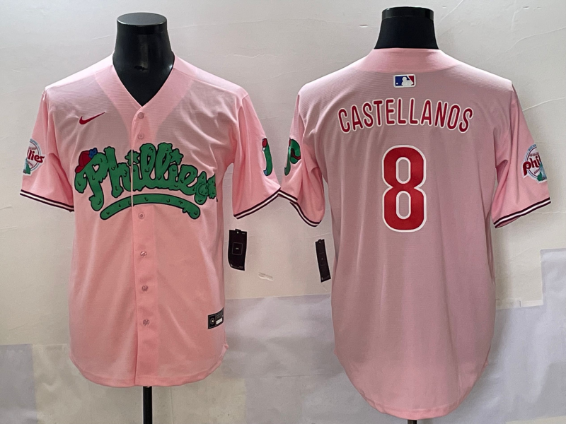 Men's Philadelphia Phillies Nick Castellanos #8 Pink Replica Player Jersey baseball jersey product view 1