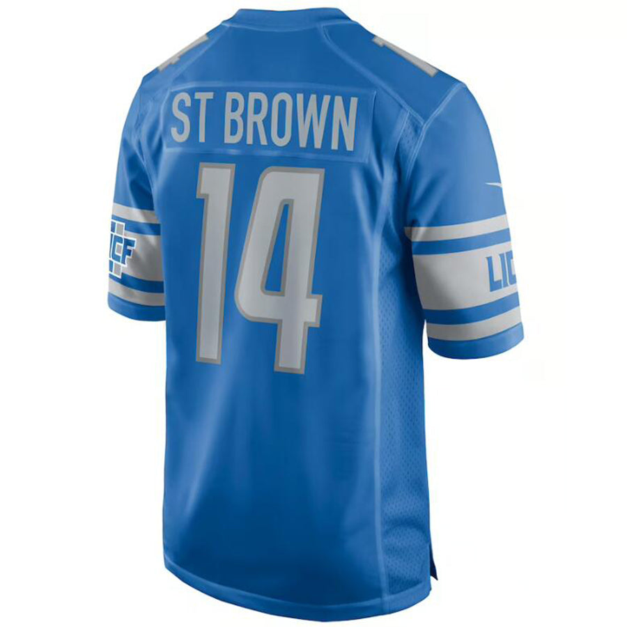 D.Lions #14 Amon-Ra St. Brown Player Blue Stitched Game Football Jerseys football jersey product view 1