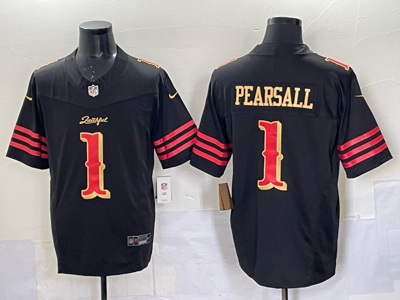 Men's San Francisco 49ers Ricky Pearsall #1 Black 2025 Rivalries Collection Game Jersey football jersey product view 1