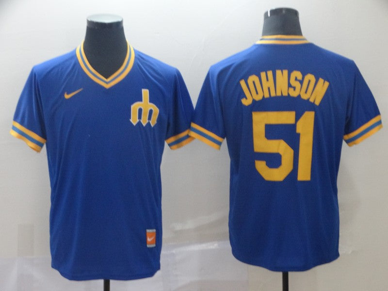 Men's Seattle Mariners Randy Johnson #51 Blue Replica Baseball Jersey baseball jersey product view 1