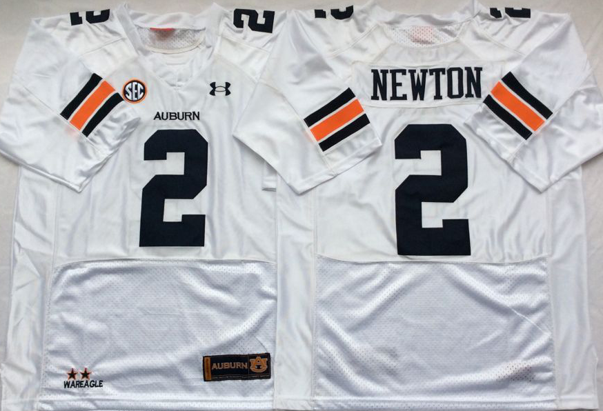 Men's Auburn Tigers Cam Newton #2 White Team Player Game Jersey sports jersey product view 1