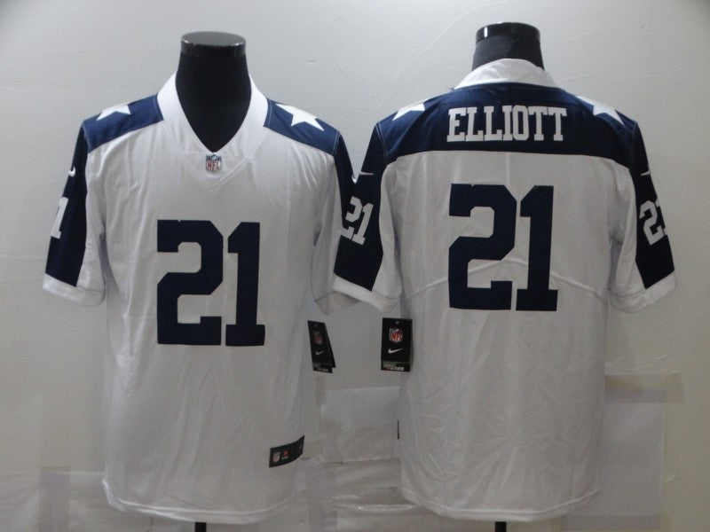 Men's Dallas Cowboys #21 Ezekiel Elliott White Game Jersey1 football jersey product view 1