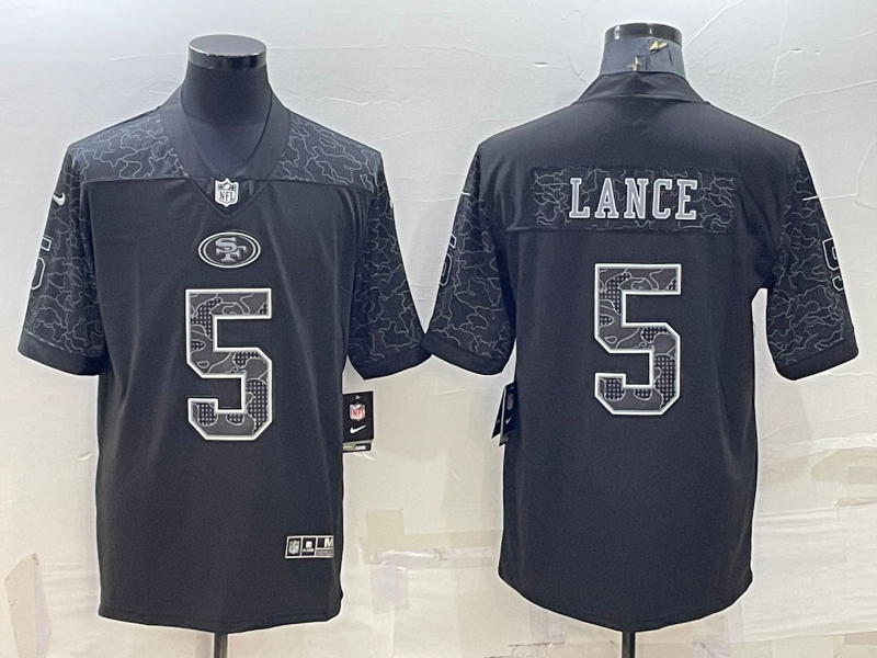 Men's San Francisco 49ers Trey Lance #5 Black RFLCTV Limited Jersey1 football jersey product view 1