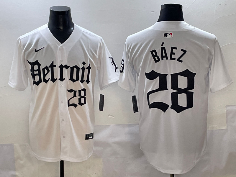 Men's Detroit Tigers Javier Baez #28 White Game Jersey baseball jersey product view 1