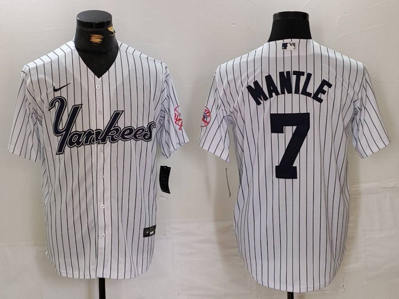 Men's New York Yankees Mickey Mantle White Replica Player Jersey1 baseball jersey product view 1