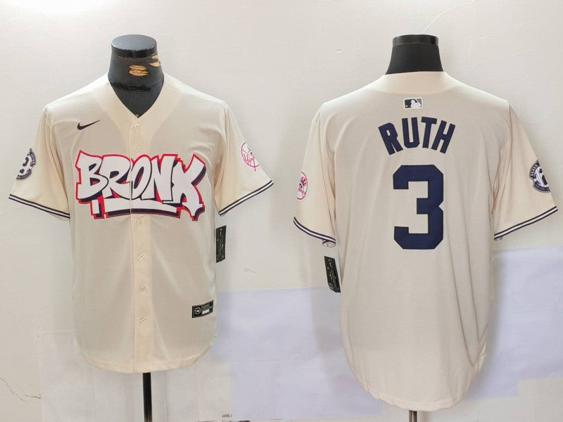 Men's New York Yankees Babe Ruth #3 Cream Limited Player Jersey1 baseball jersey product view 1