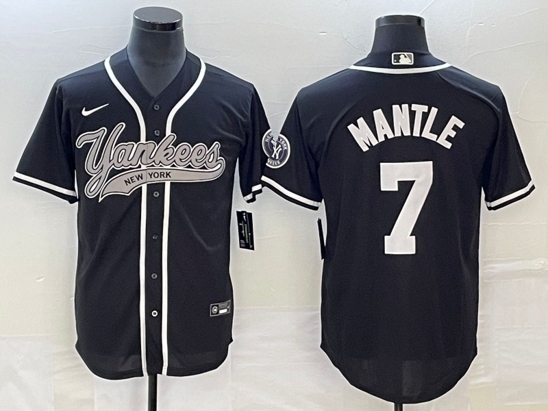 Men's New York Yankees Mickey Mantle #7 Black Player Jersey Joint Edition baseball jersey product view 1