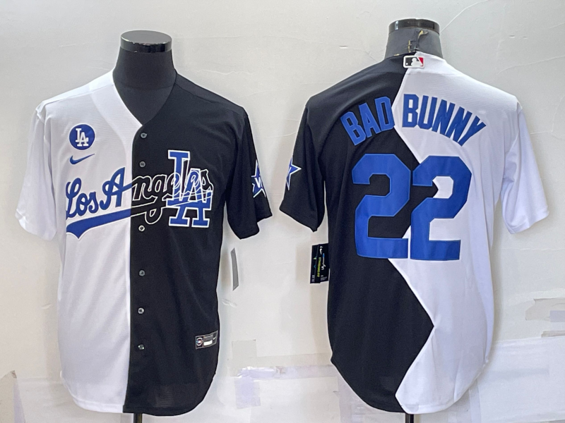 Men's Los Angeles Dodgers Bad Bunny #22 White/Black Replica Baseball Jersey1 baseball jersey product view 1