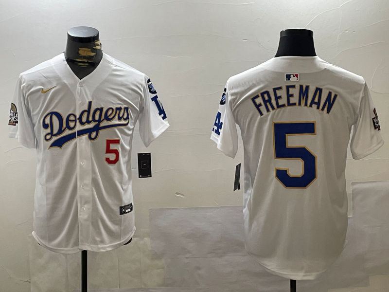 Men's Los Angeles Dodgers Freddie Freeman #5 White Game Jersey1 baseball jersey product view 1
