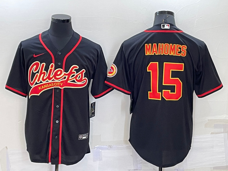Men's Kansas City Chiefs Patrick Mahomes #15 Black Game Jersey1 Joint Edition football jersey product view 1