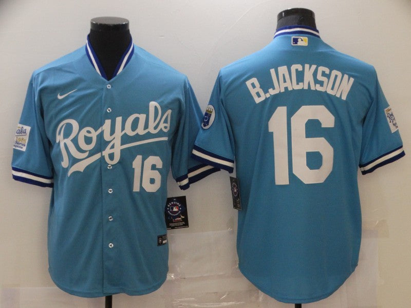 Men's Kansas City Royals Bo Jackson #16 Blue Fashion Stitched Jersey baseball jersey product view 1